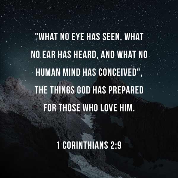 "What no eye has seen, what no ear has heard, and what no human mind has conceived", the things God has prepared for those who love him. - 1 Corinthians 2:9