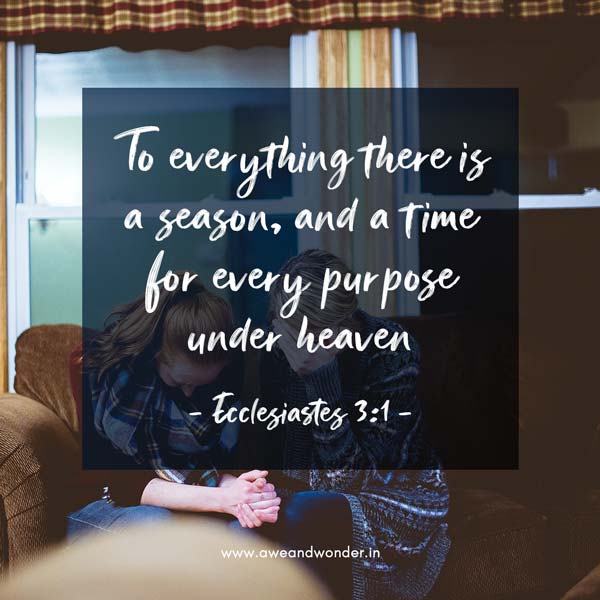 To everything there is a season, and a time for every purpose under heaven. - Ecclesiastes 3:1