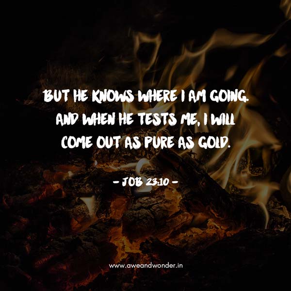 But he knows where I am going. And when he tests me, I will come out as pure as gold. - Job 23:10