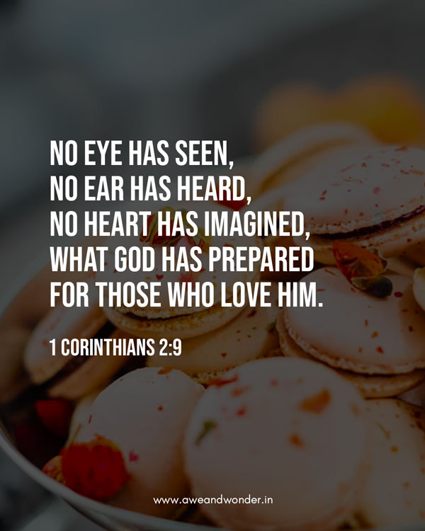 Rather, as it is written: “No eye has seen, no ear has heard, no heart has imagined, what God has prepared for those who love Him.” - 1 Corinthians 2:9