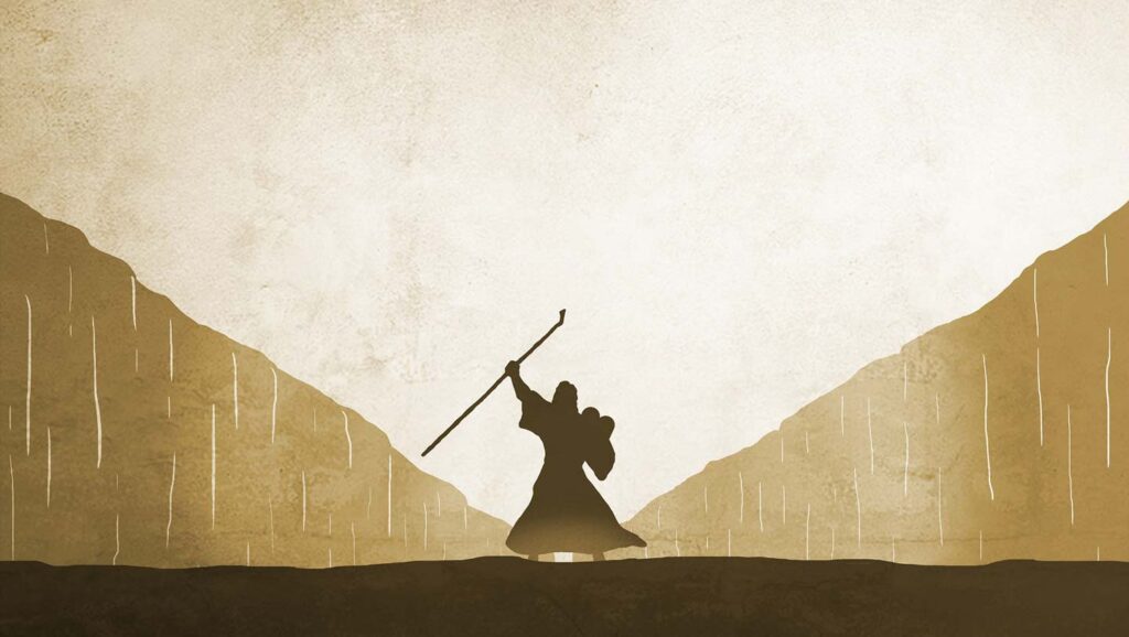 Moses parting the red sea